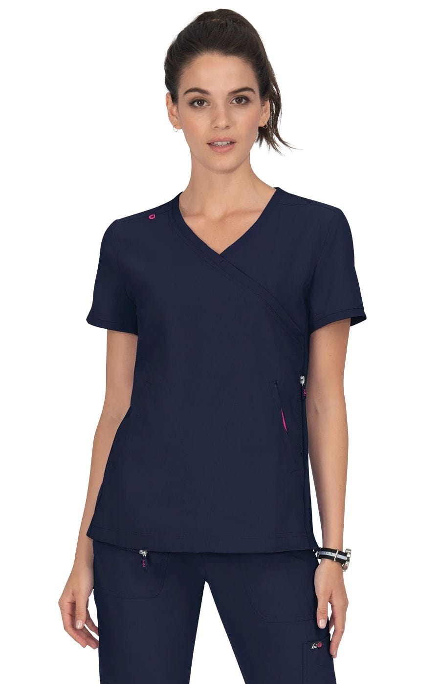 koi K-316-012-XXS koi Lite Philosophy Women's 3-Pocket Mock-Wrap Scrub Top Navy / XXS