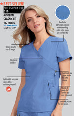 koi koi Lite Philosophy Women's 3-Pocket Mock-Wrap Scrub Top