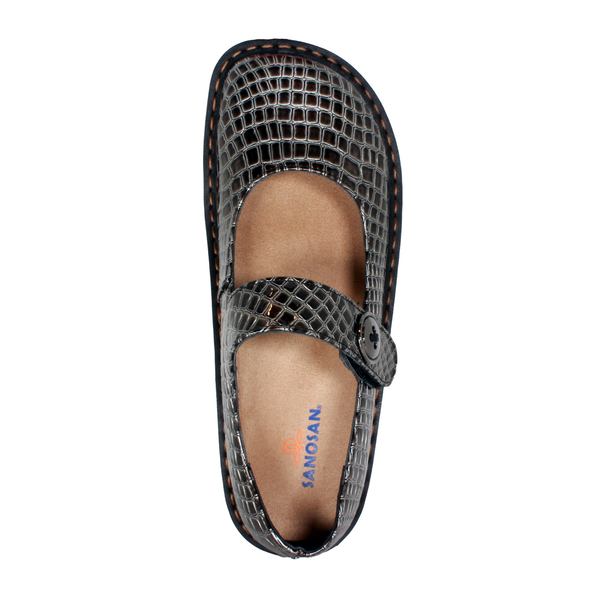 Sanosan Julia Comfort Mary-Jane Clogs in Pewter Croco patent