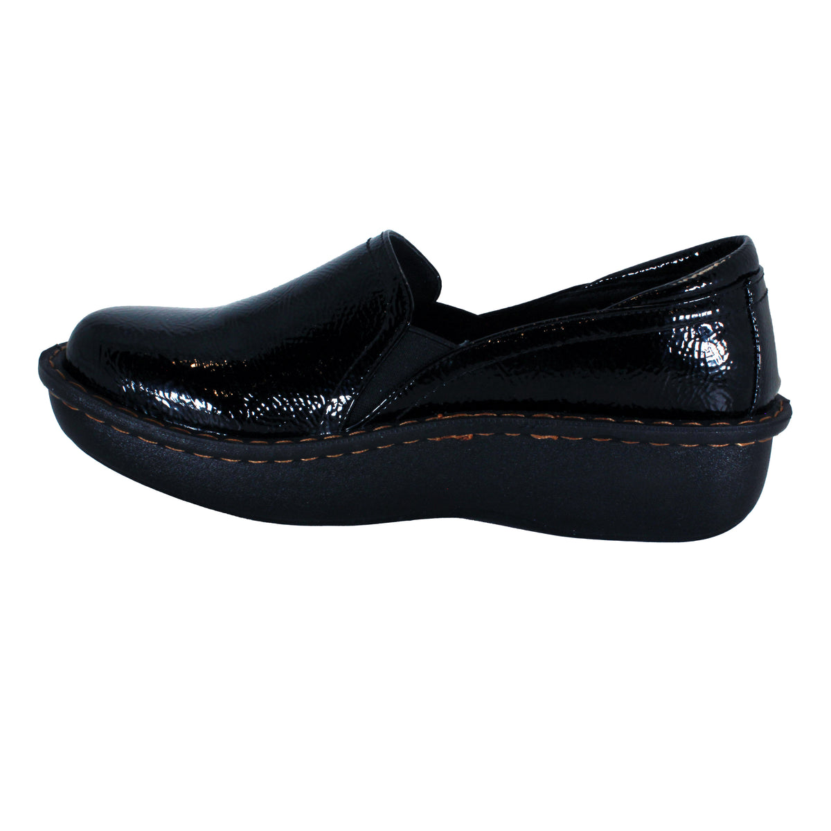 Sanosan Maria Comfort Slip-On Clogs in Black Crinkle Patent