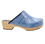 KLÄGN BJORK by KLÄGN Denim Wood Open Back Leather Clogs