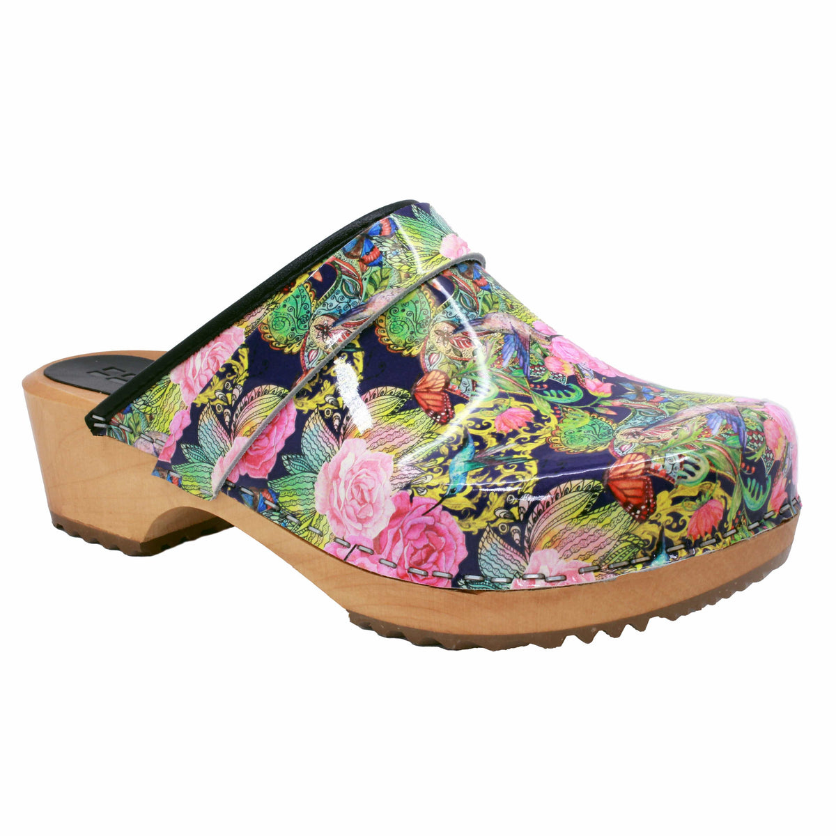 BJORK BJORK Maja Wood Colibri Printed Leather Clogs Multi / EU-36