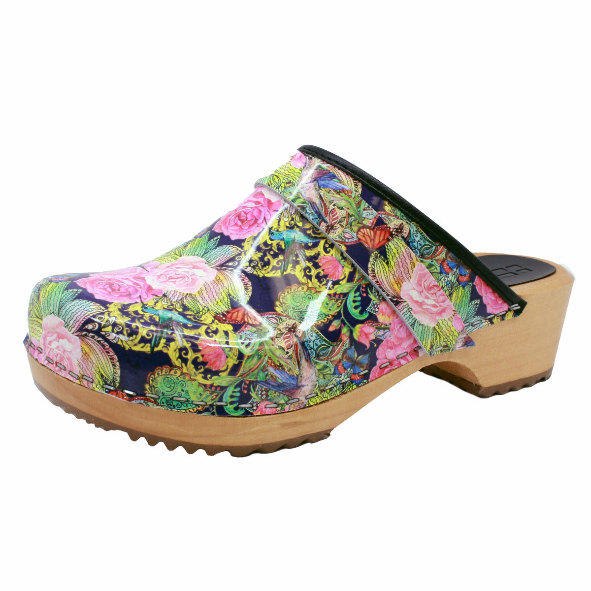 BJORK BJORK Maja Wood Colibri Printed Leather Clogs