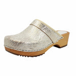BJORK BJORK Maja Wood Open Back Natural Tooled Leather Clogs
