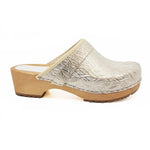 BJORK BJORK Maja Wood Open Back Natural Tooled Leather Clogs