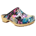 BJORK Maja Wood Graffiti II Leather Clogs