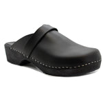 KLÄGN 610604-2-42 KLÄGN Men's Axel Leather Open Back Wooden Clogs Black / EU-42