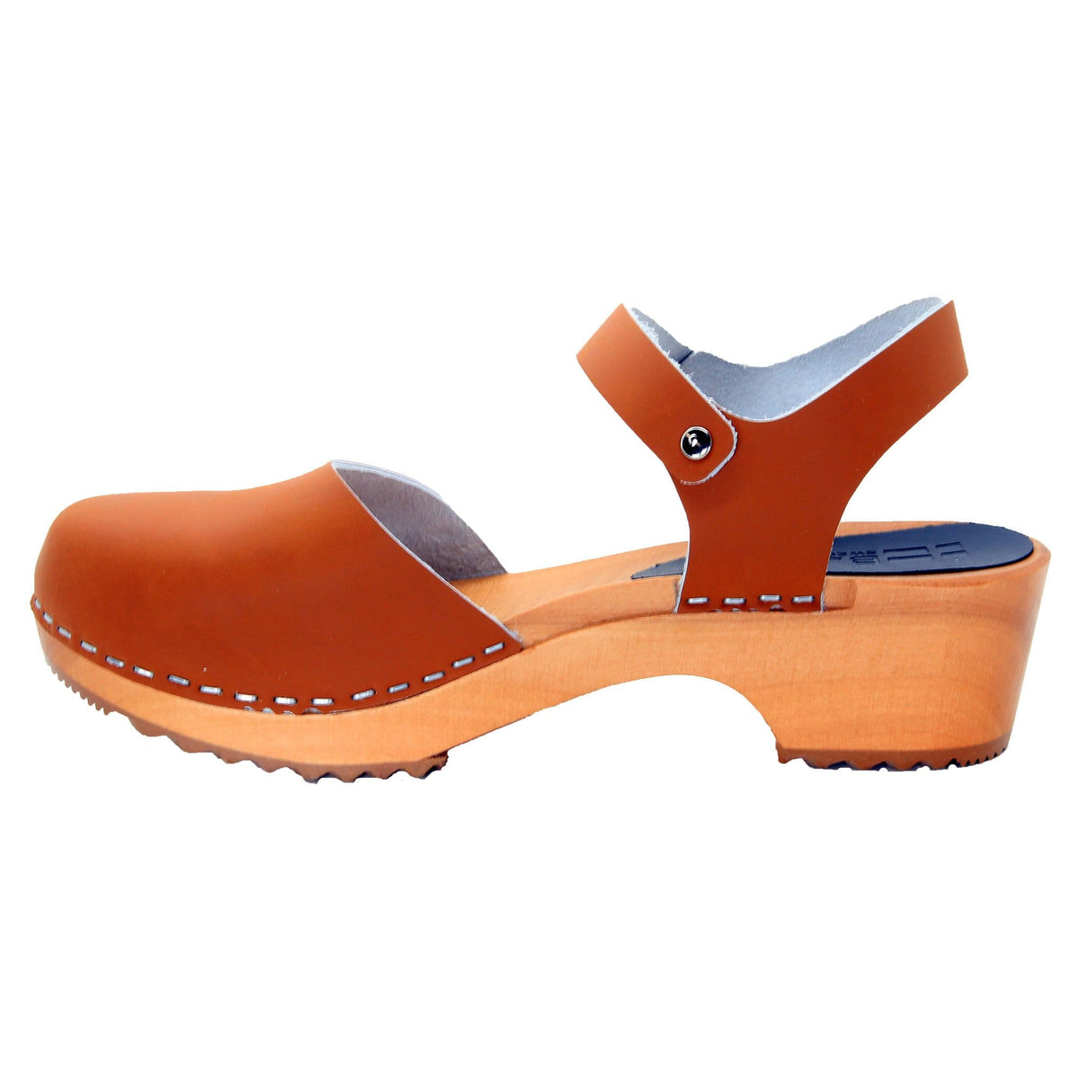 BJORK BJORK ALMA Swedish Wood Clog Cognac Leather Sandals
