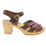 BJORK BJORK ULLA Swedish Wood Clog Sandals in Brown Leather