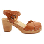 KLÄGN KLÄGN Duve Mid-heel Leather Peep Toe Wooden Clog Sandals