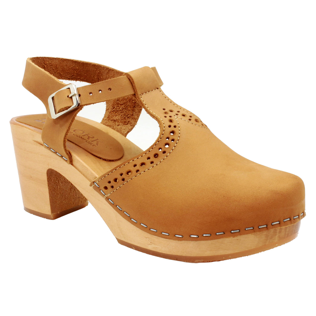 BJORK BJORK CLARA Swedish Wooden Clogs in Camel Nubuck Camel / EU-36