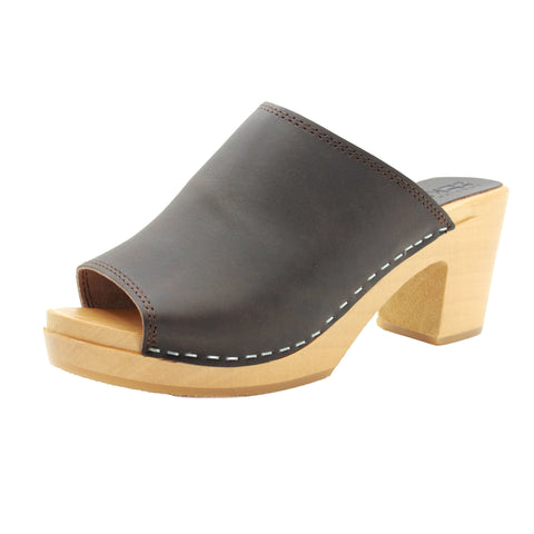 BJORK BJORK Thali Mid-heel Leather Peep Toe Wooden Clog Sandals