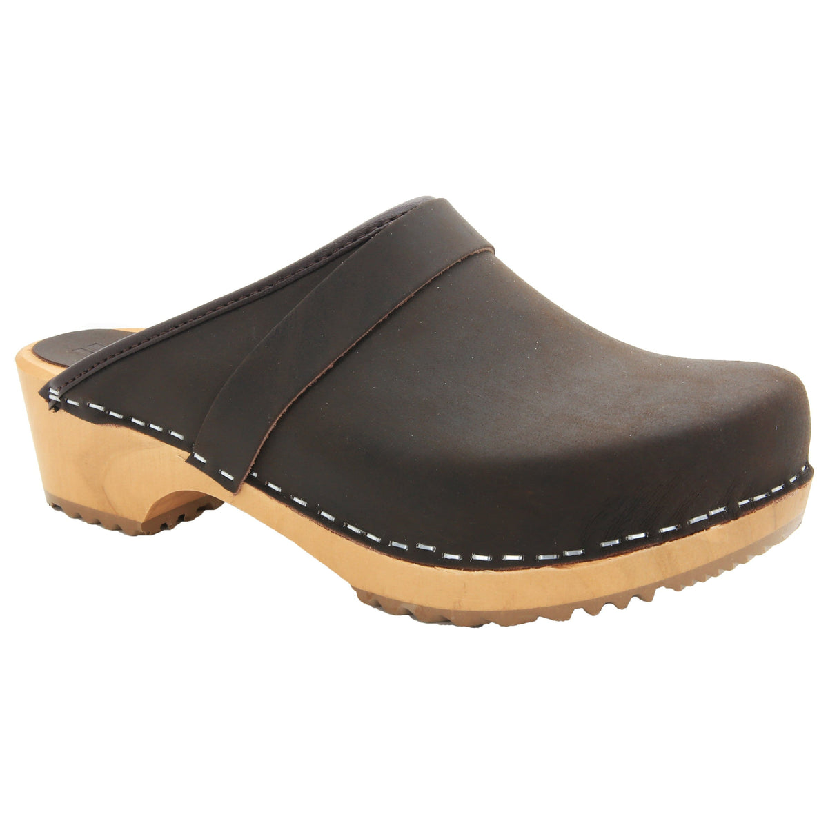 BJORK 600000-78-36 BJORK Maja Wood Open Back Brown Oiled Leather Clogs Brown / EU-36