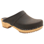BJORK 600000-78-36 BJORK Maja Wood Open Back Brown Oiled Leather Clogs Brown / EU-36