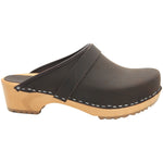 BJORK BJORK Maja Wood Open Back Brown Oiled Leather Clogs