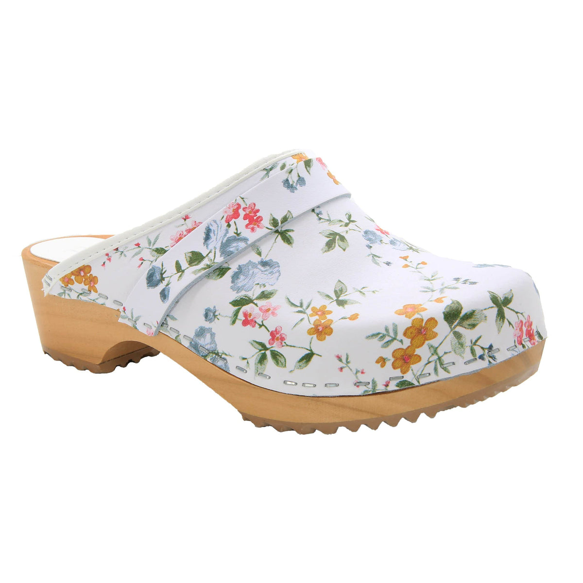 BJORK 600003-90-36 BJORK Linnea Wood Open Back Flower Print Leather Clogs Multi / EU-36