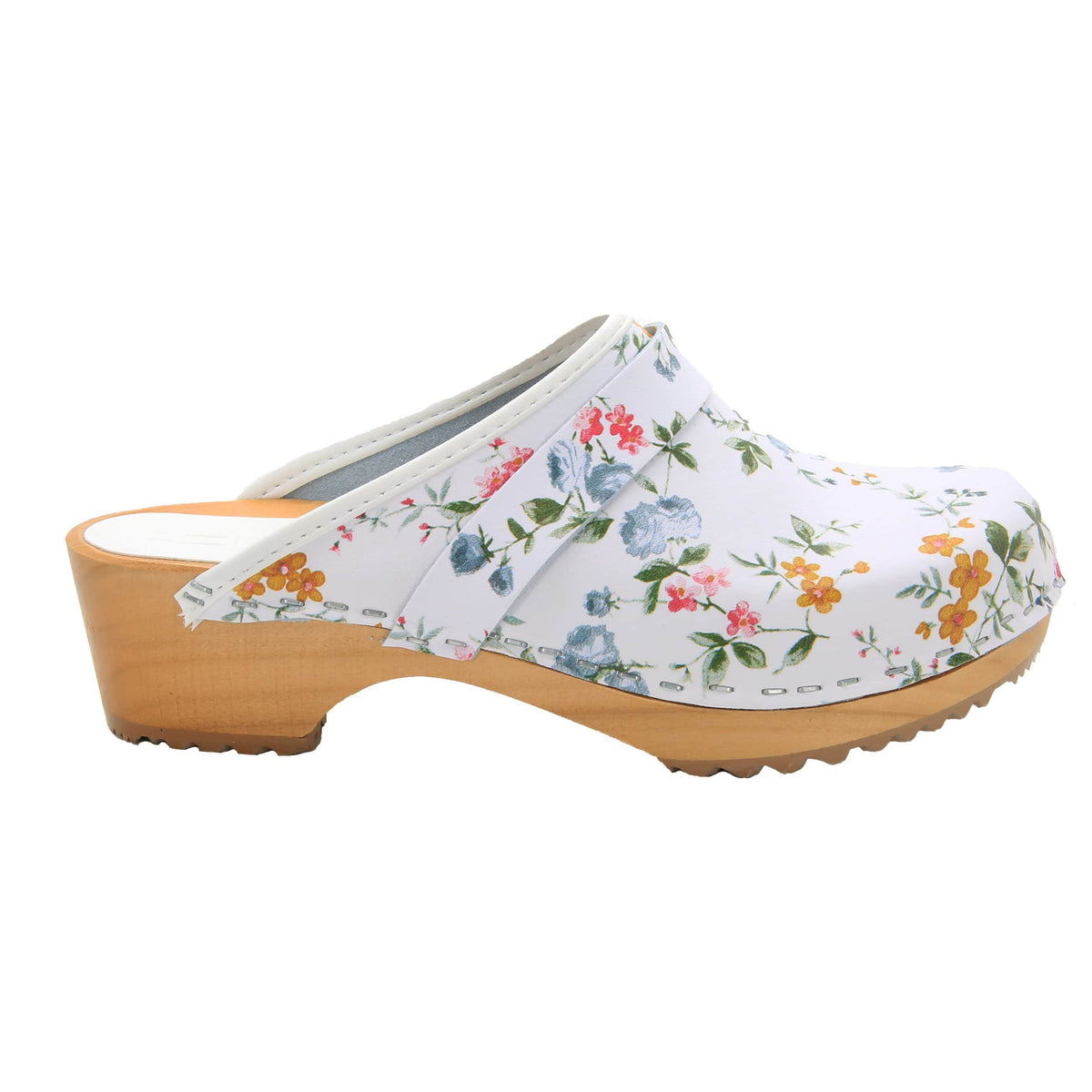 BJORK BJORK Linnea Wood Open Back Flower Print Leather Clogs