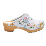 BJORK BJORK Linnea Wood Open Back Flower Print Leather Clogs
