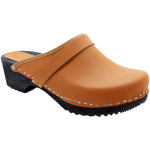 BJORK BJORK Maja Wood Open Back Leather Clogs in Cognac Cognac / EU-36