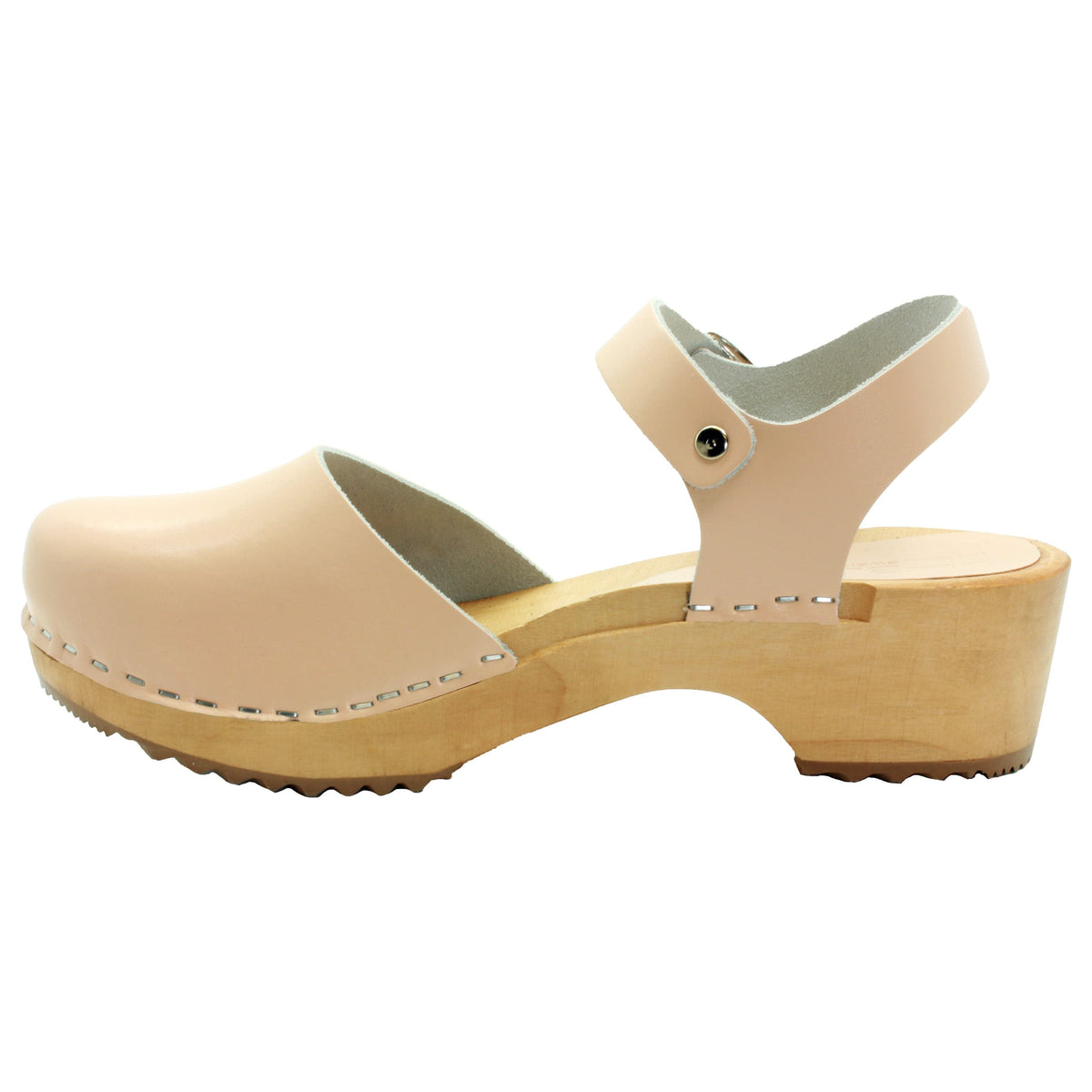 BJORK BJORK ALMA Swedish Wood Clog Leather Sandals in Nude