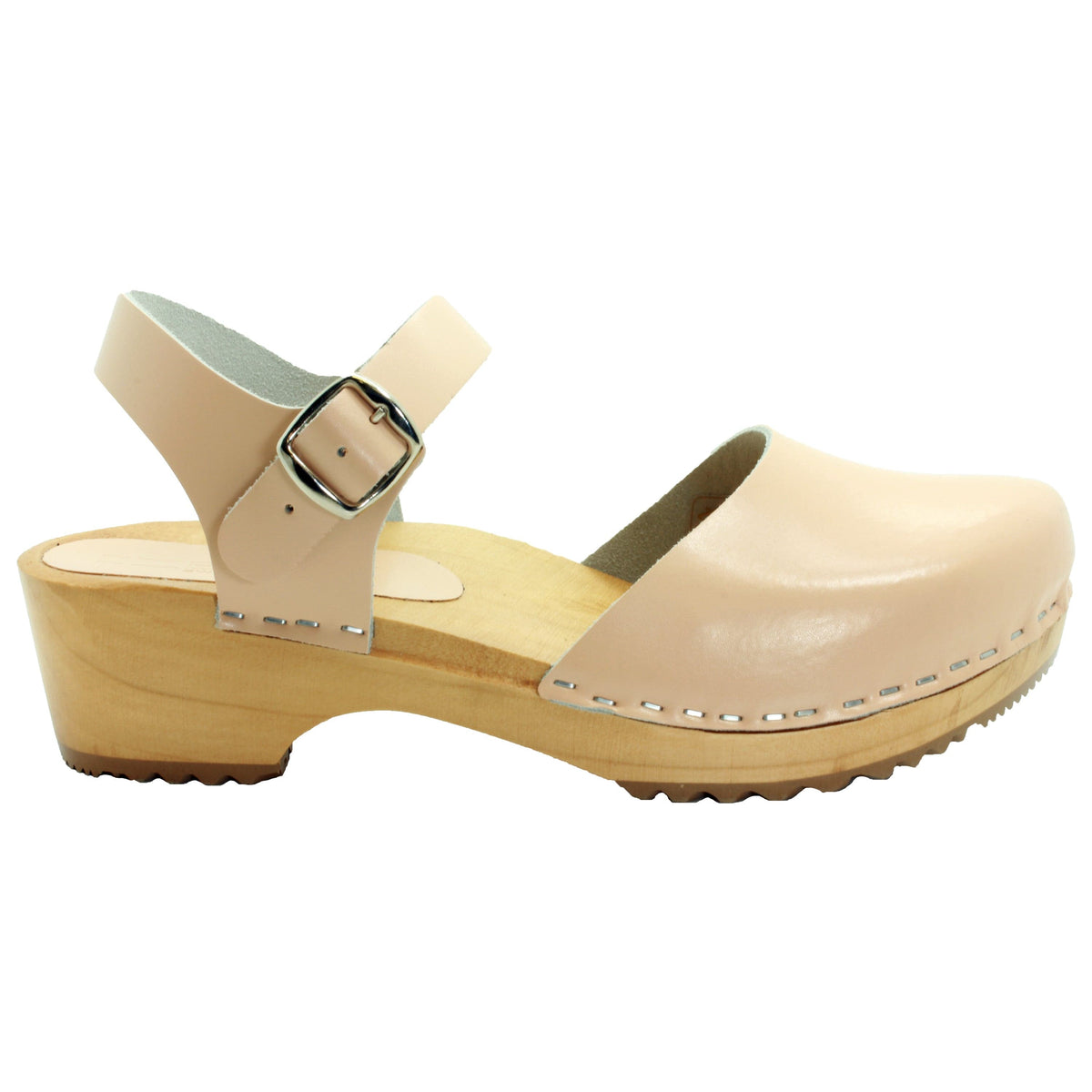 BJORK BJORK ALMA Swedish Wood Clog Leather Sandals in Nude