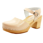 BJORK BJORK MARGARETA Swedish Wood Clog Sandals in Ivory Leather