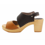 BJORK BJORK MARIE Swedish Wood Clog Sandals in Combi-Brown Oiled Leather