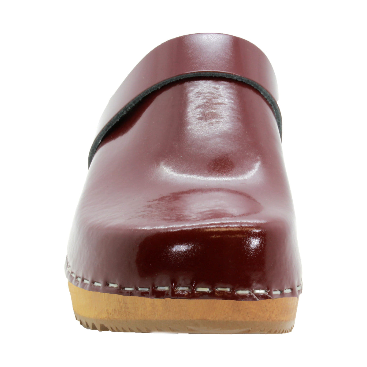 BJORK BJORK LEIA Wood Classic Open Back Maroon Patent Leather Clogs - CLOSEOUT