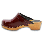 BJORK BJORK LEIA Wood Classic Open Back Maroon Patent Leather Clogs - CLOSEOUT