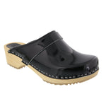 BJORK 757012-2-36 BJORK LEIA Wood Classic Open Back Patent Leather Clogs Black / EU-36