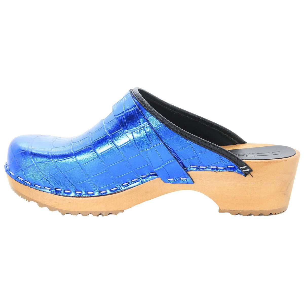 BJORK BJORK Maja Wood Open Back Croco Print Leather Clogs