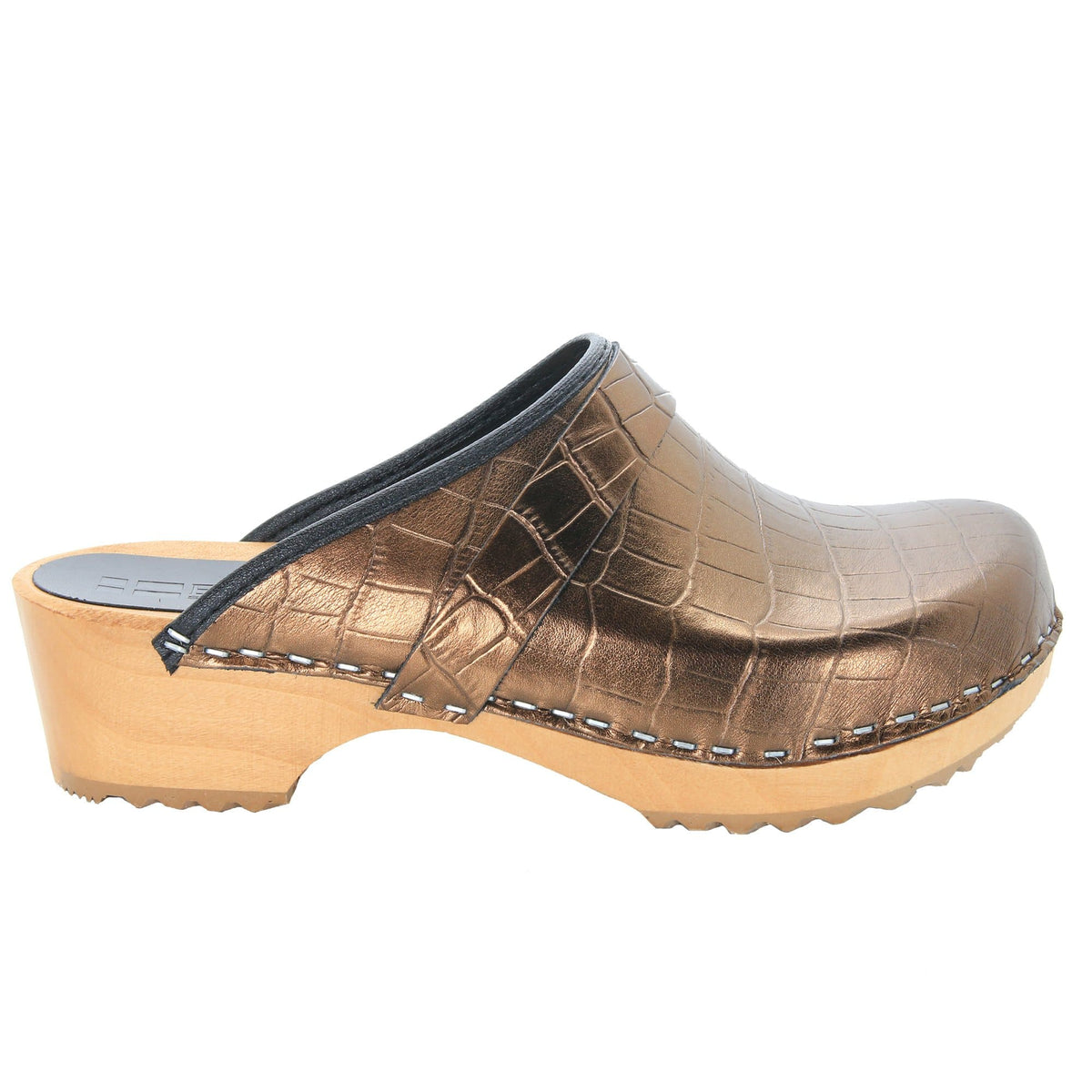 BJORK BJORK Maja Wood Open Back Croco Print Leather Clogs