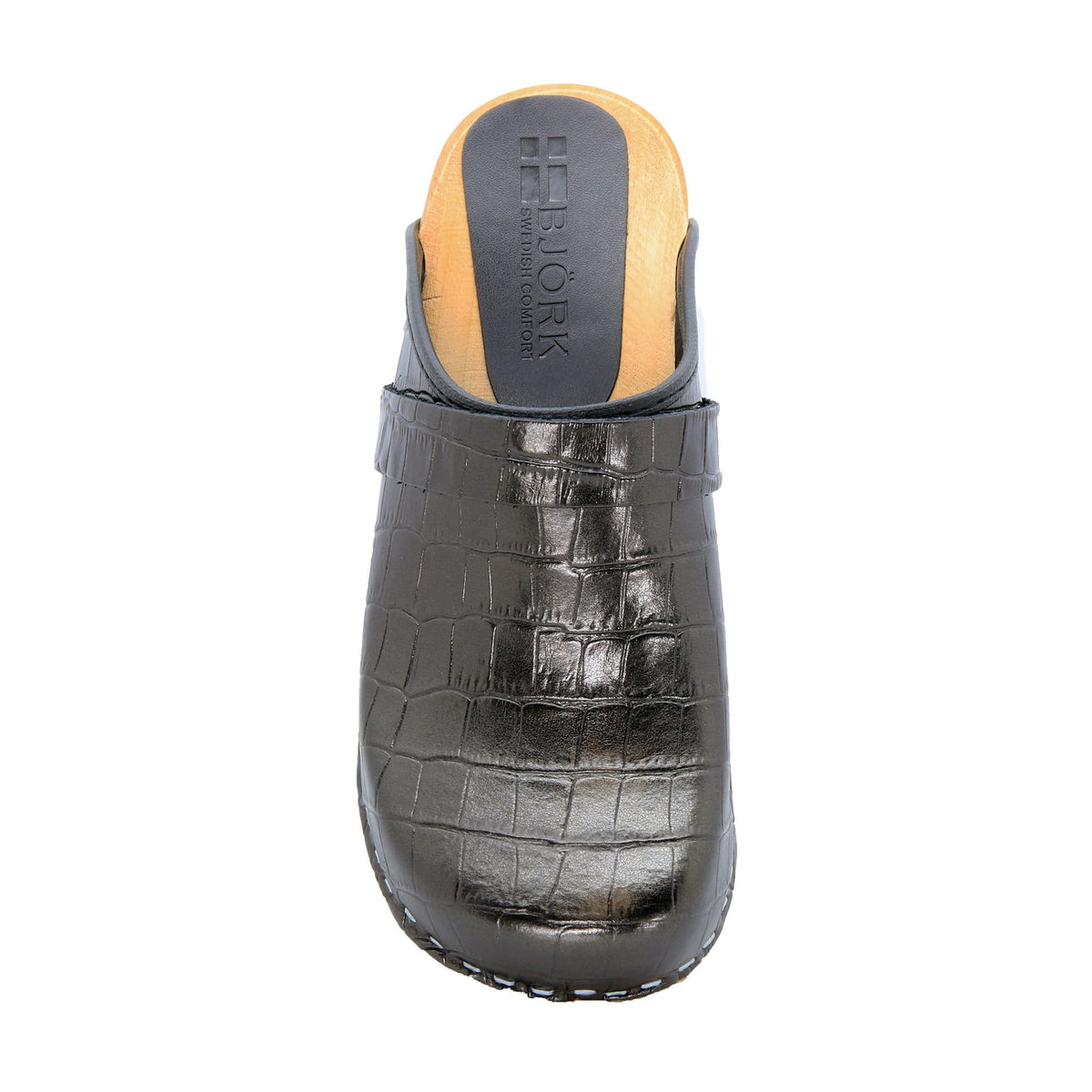 BJORK BJORK Maja Wood Open Back Croco Print Leather Clogs