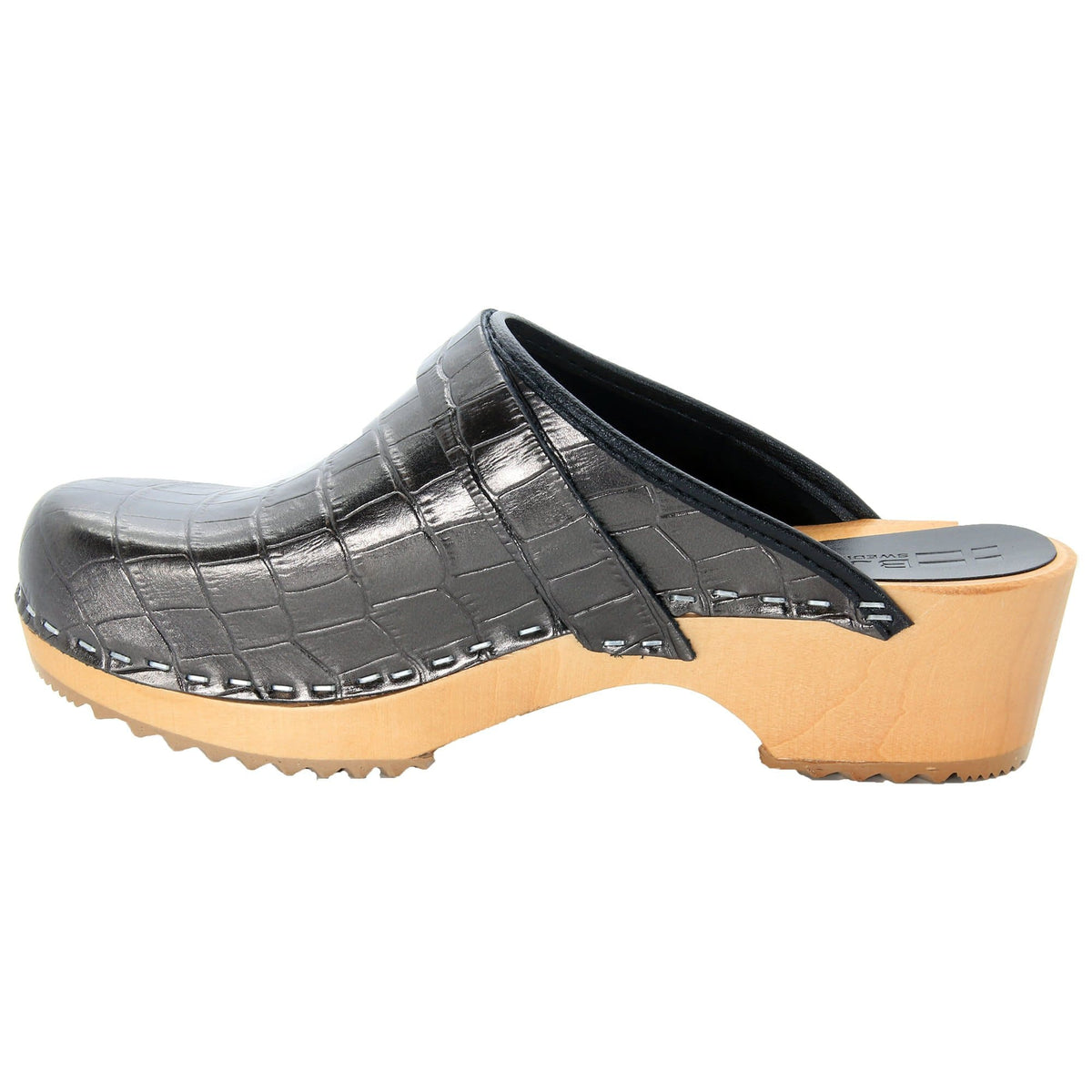 BJORK BJORK Maja Wood Open Back Croco Print Leather Clogs