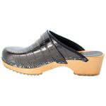 BJORK BJORK Maja Wood Open Back Croco Print Leather Clogs