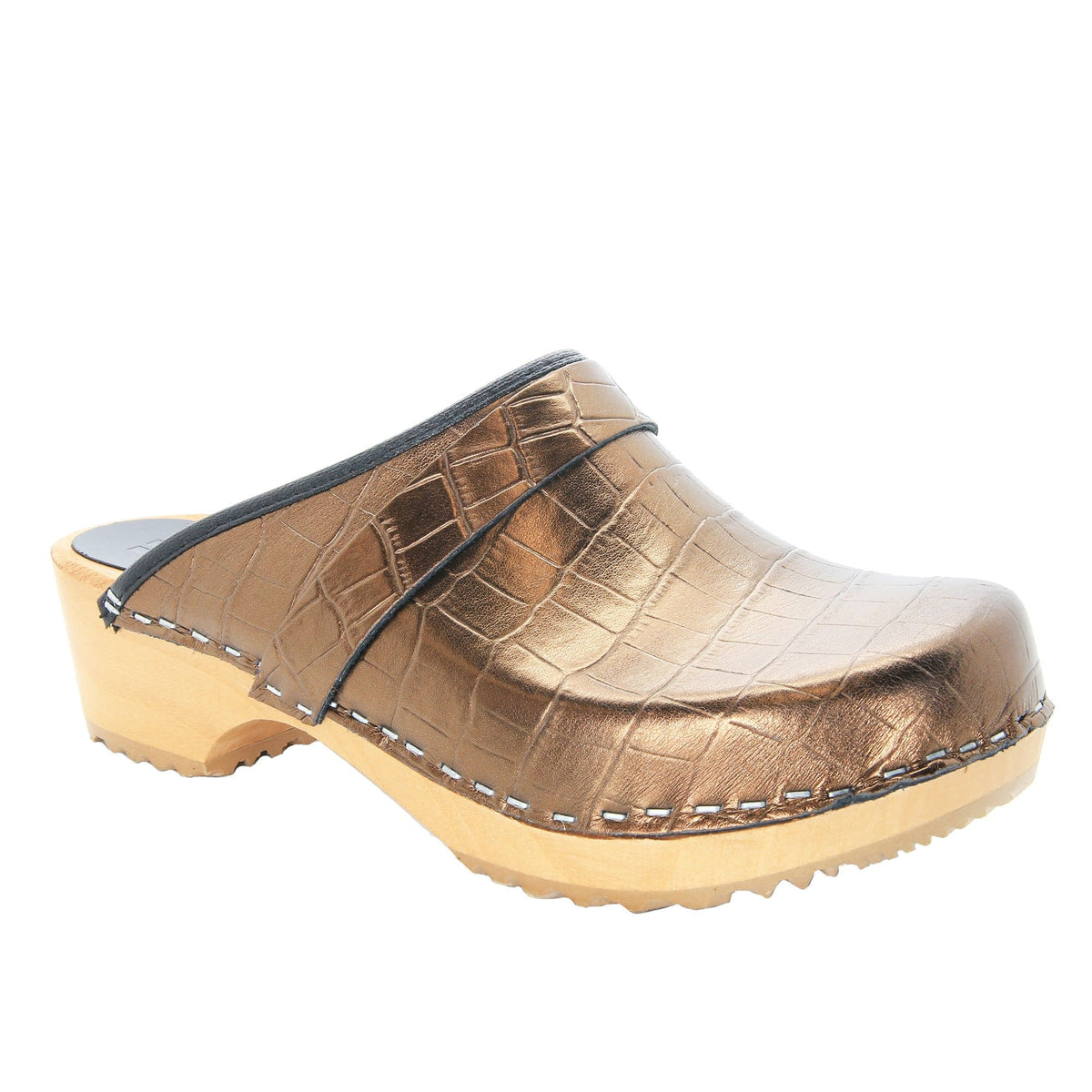 BJORK 600009-10-36 BJORK Maja Wood Open Back Croco Print Leather Clogs Copper / EU-36