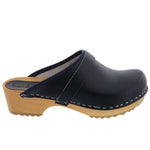 BJORK BJORK Maja Wood Open Back Black Leather Clogs