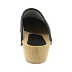 BJORK BJORK Maja Wood Open Back Black Leather Clogs