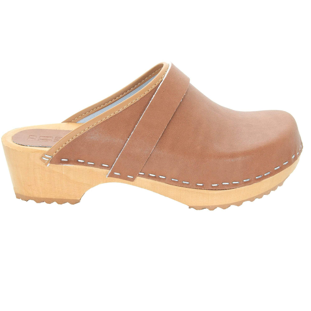 BJORK BJORK Maja Wood Open Back Brown Leather Clogs