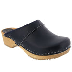 BJORK BJORK Maja Wood Open Back Black Leather Clogs