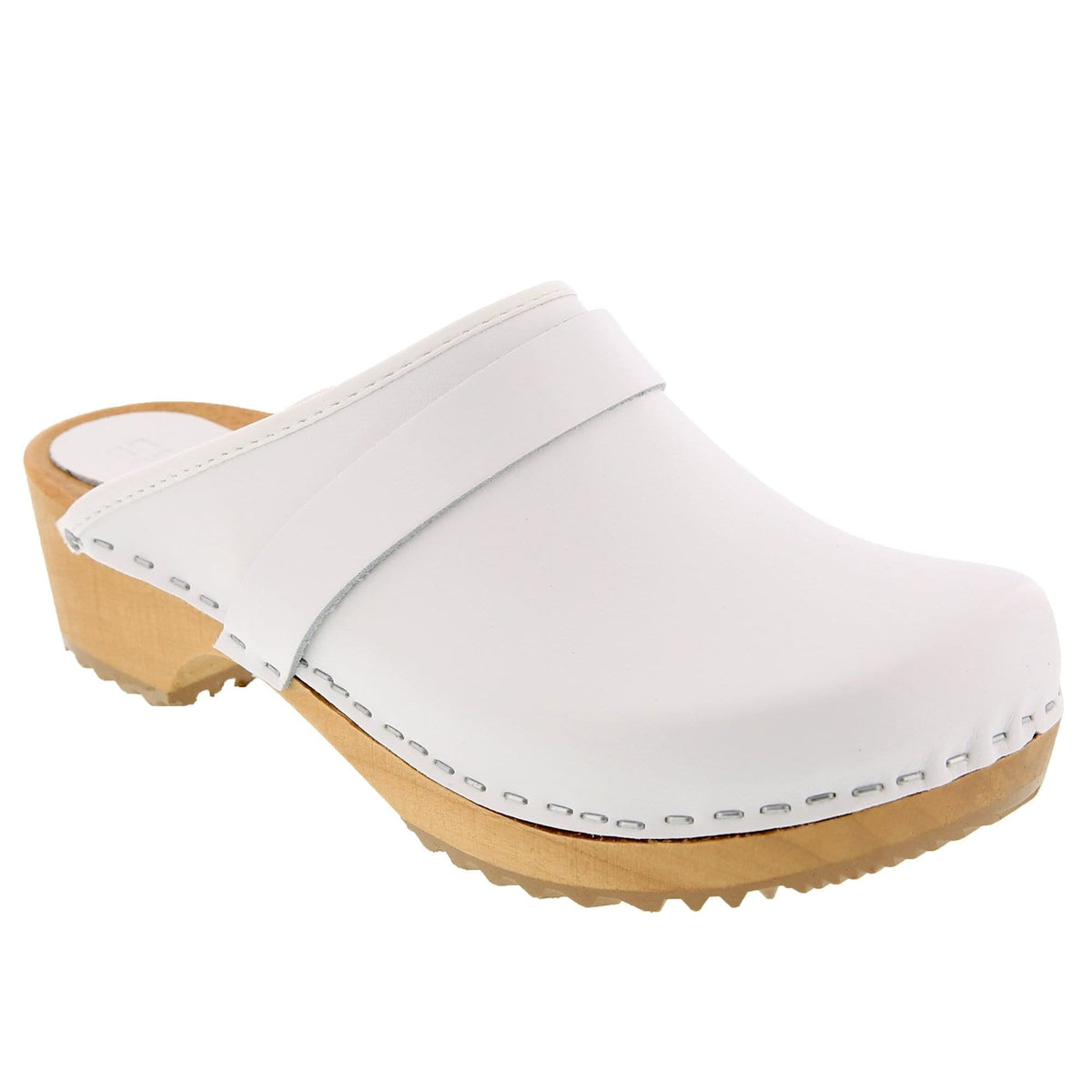 BJORK 600000-1-36 BJORK Maja White Wood Open Back Leather Clogs White / EU-36