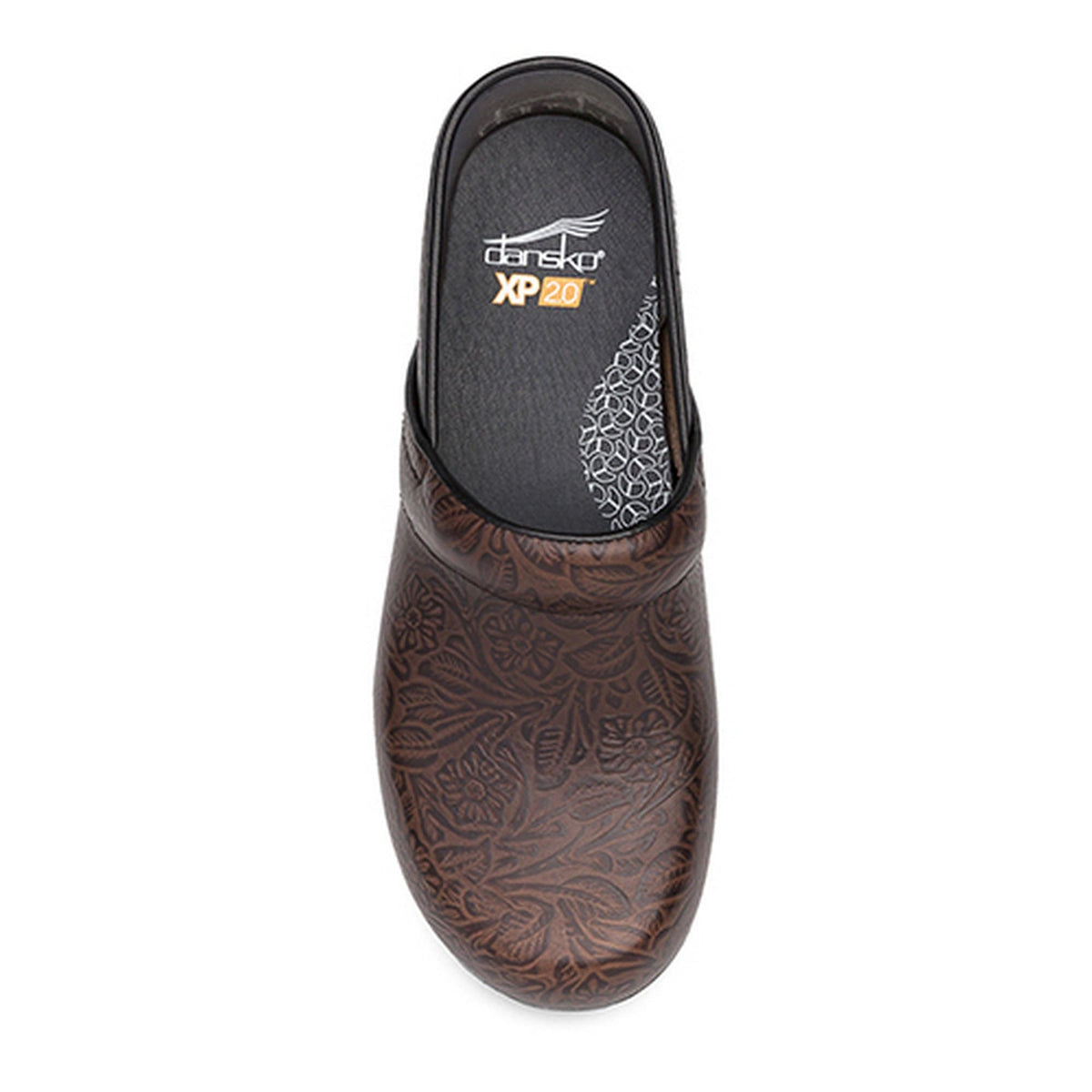 Dansko brown cheap tooled leather clogs