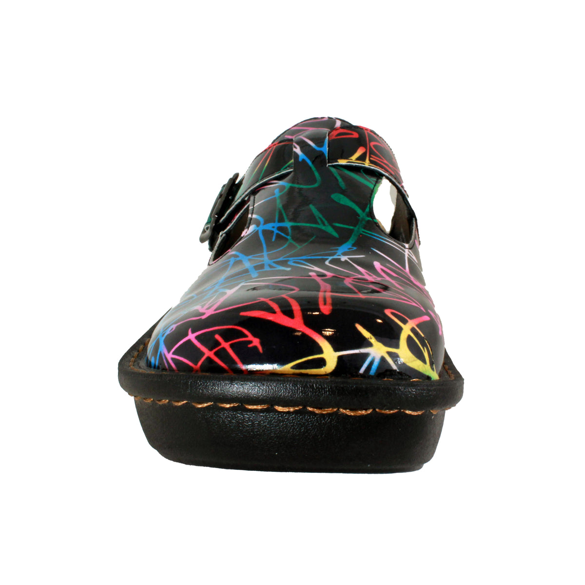 Sanosan Bella Comfort Slip-On Clogs in Black Combo print