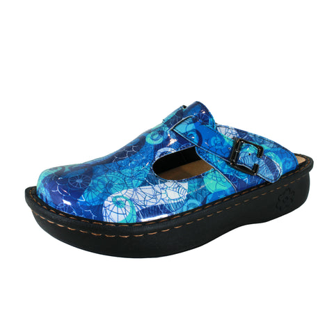 Sanosan Bella Comfort Slip-On Clogs in Blue Loop print