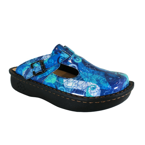 Sanosan Bella Comfort Slip-On Clogs in Blue Loop print