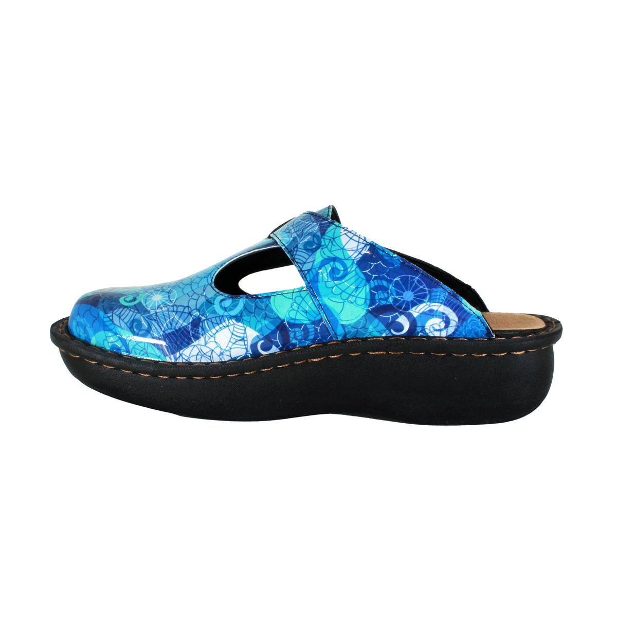 Sanosan Bella Comfort Slip-On Clogs in Blue Loop print