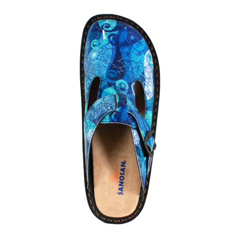 Sanosan Bella Comfort Slip-On Clogs in Blue Loop print