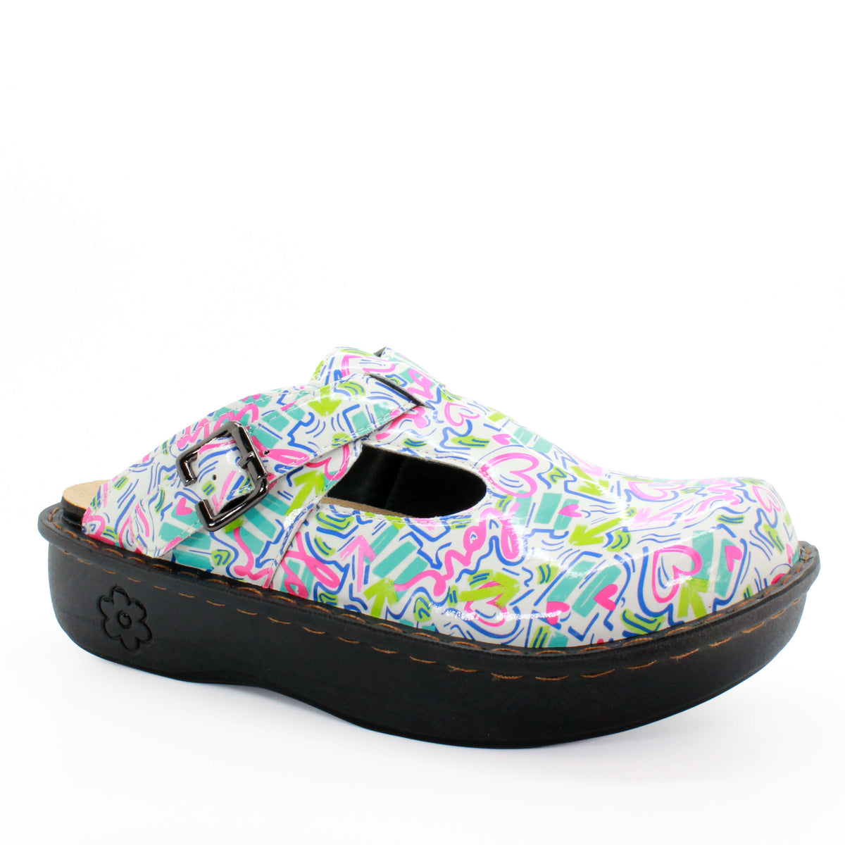 Sanosan Bella Comfort Slip-On Clogs in Heart Scribble