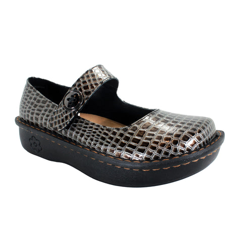 Sanosan Julia Comfort Mary-Jane Clogs in Pewter Croco patent