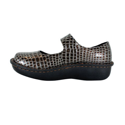 Sanosan Julia Comfort Mary-Jane Clogs in Pewter Croco patent